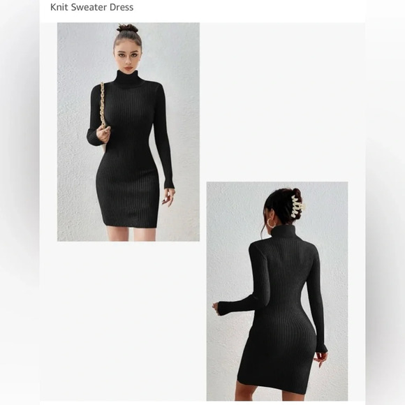 NWT Women’s Cowl Neck Ribbed BodyCon Sweater Dress - Picture 7 of 7